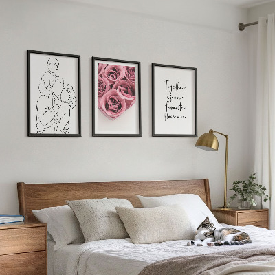 Three-piece wall art piece Family line-art rose bouquets