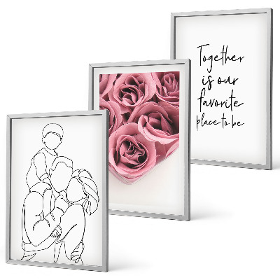 Three-piece wall art piece Family line-art rose bouquets