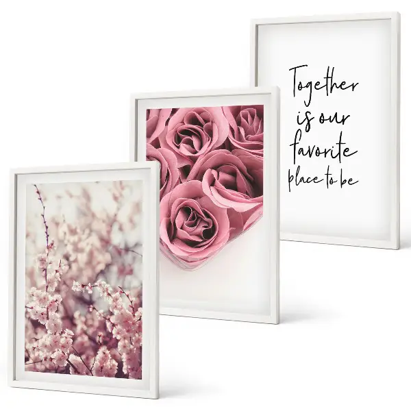 Set of 3 framed wall art pieces featuring a bouquet of roses with an inscription
