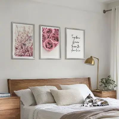 Set of 3 framed wall art pieces featuring a bouquet of roses with an inscription