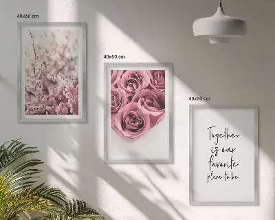 Set of 3 framed wall art pieces featuring a bouquet of roses with an inscription