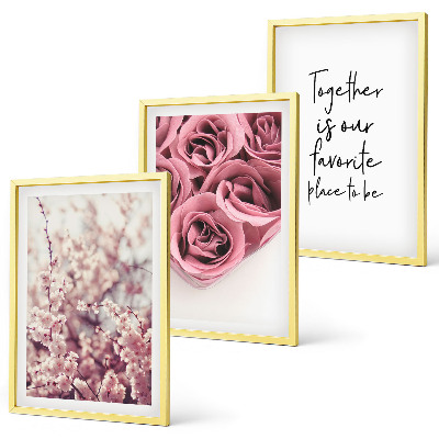 Set of 3 framed wall art pieces Flowers bouquets of roses with an inscription