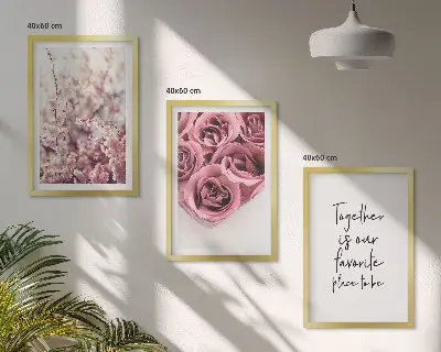 Set of 3 framed wall art pieces featuring a bouquet of roses with an inscription