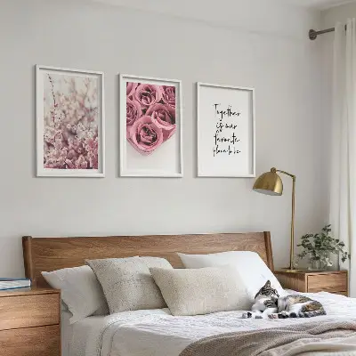 Set of 3 framed wall art pieces featuring a bouquet of roses with an inscription