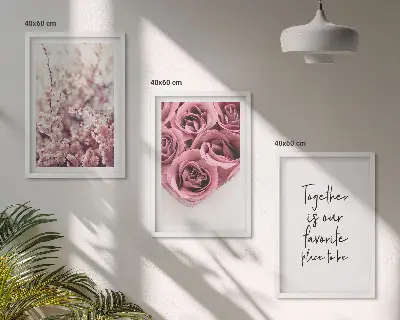 Set of 3 framed wall art pieces featuring a bouquet of roses with an inscription