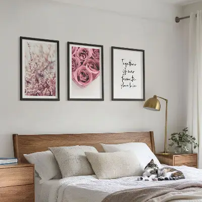 Set of 3 framed wall art pieces featuring a bouquet of roses with an inscription
