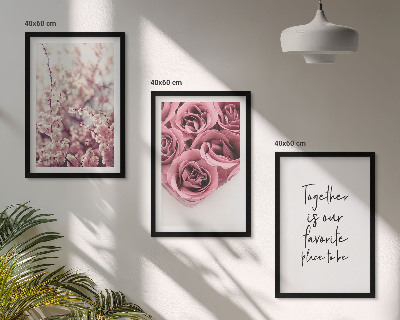 Set of 3 framed wall art pieces Flowers bouquets of roses with an inscription