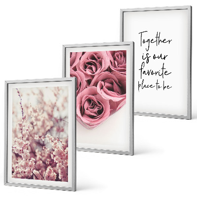 Set of 3 framed wall art pieces Flowers bouquets of roses with an inscription