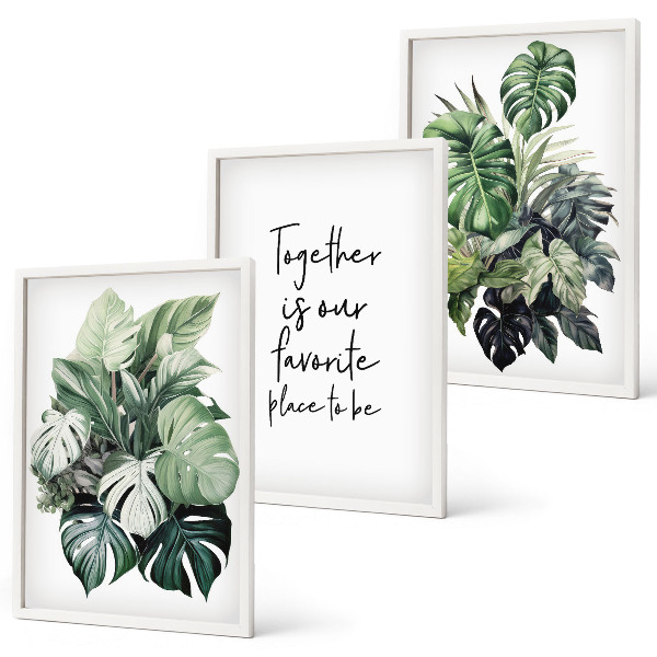 Wall art set Green leaves of tropical plants
