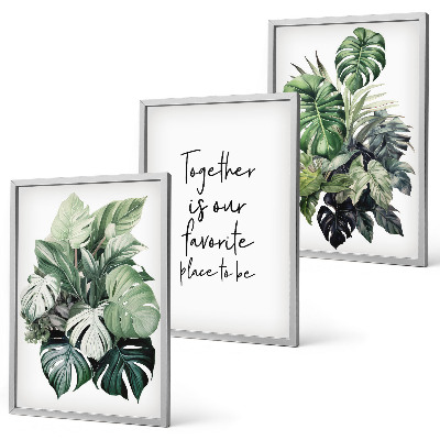 Wall art set Green leaves of tropical plants