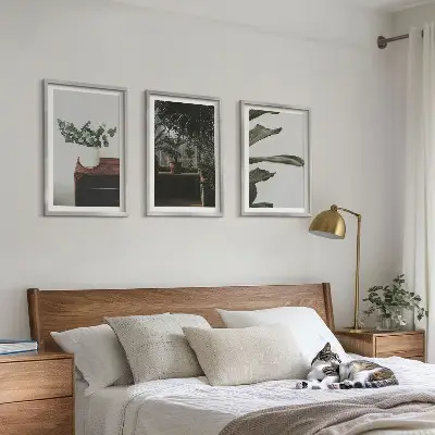 Three-piece wall art set rustic potted plants design