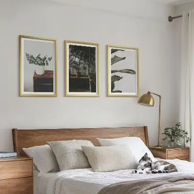 Three-piece wall art set rustic potted plants design