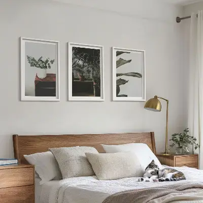 Three-piece wall art set rustic potted plants design