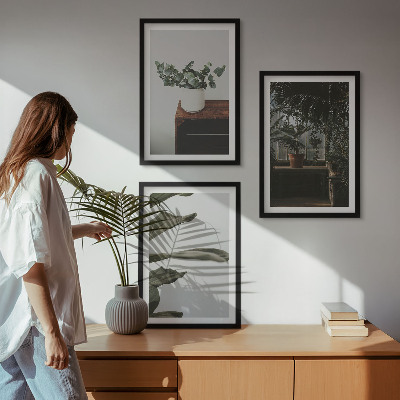 Three-piece wall art piece Rustic potted plants