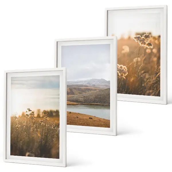 Three-piece landscape wall art meadows, mountains, and lake view
