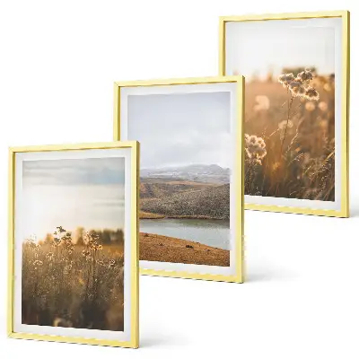 Three-piece landscape wall art meadows, mountains, and lake view