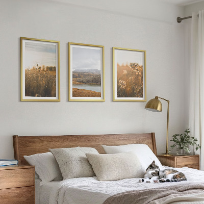 Three-piece wall art piece Landscapes meadows mountains lake