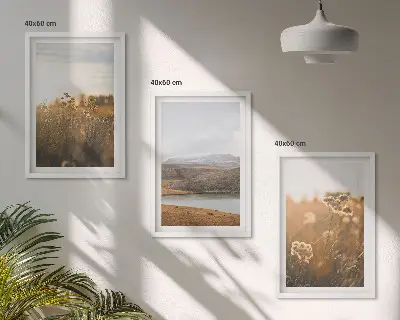 Three-piece landscape wall art meadows, mountains, and lake view