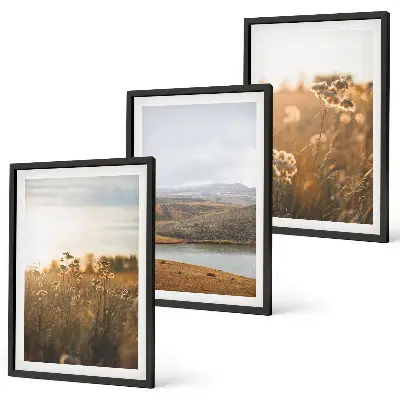Three-piece landscape wall art meadows, mountains, and lake view
