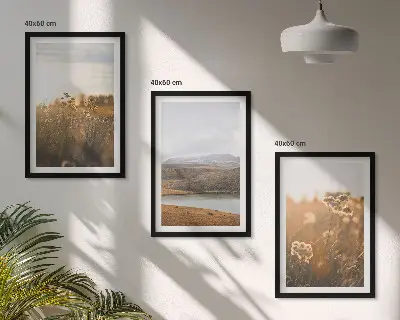 Three-piece landscape wall art meadows, mountains, and lake view