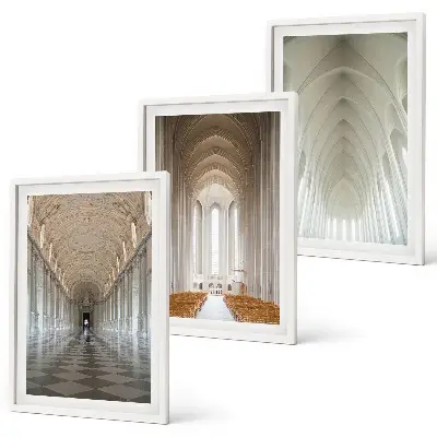 Set of 3 framed wall art pieces featuring interiors of historic buildings