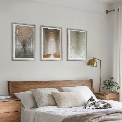 Set of 3 framed wall art pieces featuring interiors of historic buildings