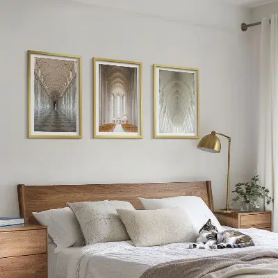 Set of 3 framed wall art pieces featuring interiors of historic buildings
