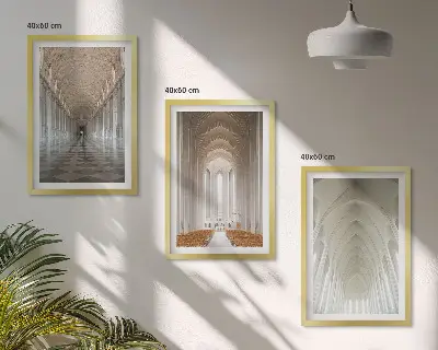 Set of 3 framed wall art pieces featuring interiors of historic buildings