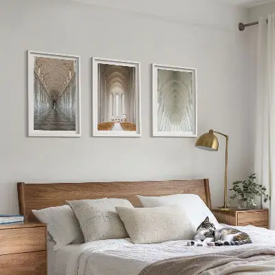 Set of 3 framed wall art pieces featuring interiors of historic buildings