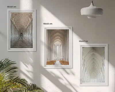 Set of 3 framed wall art pieces featuring interiors of historic buildings