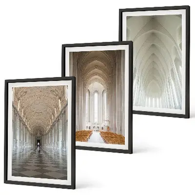 Set of 3 framed wall art pieces Interiors of historic buildings