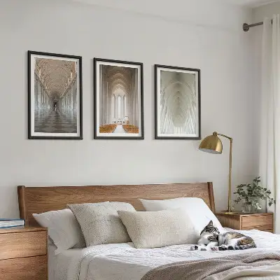 Set of 3 framed wall art pieces featuring interiors of historic buildings