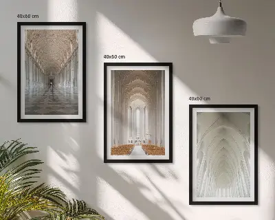Set of 3 framed wall art pieces featuring interiors of historic buildings