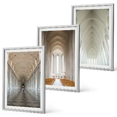 Set of 3 framed wall art pieces featuring interiors of historic buildings
