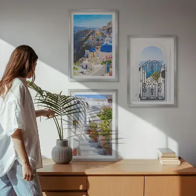 Santorini architecture wall art set oia village view