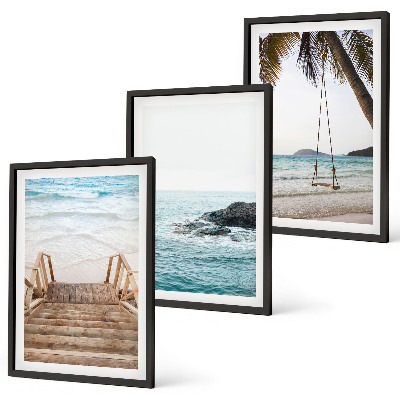 Set of 3 framed wall art pieces Stairs beach sea swing