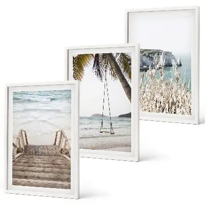 Beach wooden stairs swing wall art set 