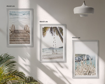 Wall art set Beach wooden stairs swing