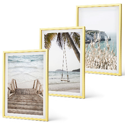 Wall art set Beach wooden stairs swing