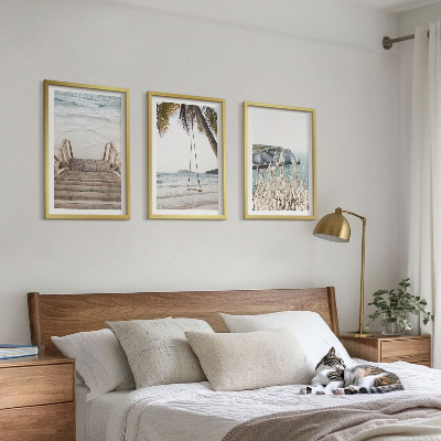 Wall art set Beach wooden stairs swing
