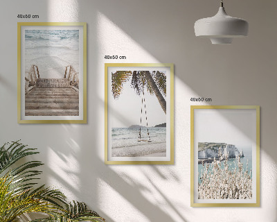 Wall art set Beach wooden stairs swing