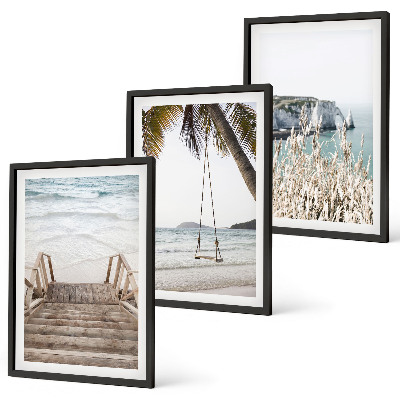 Wall art set Beach wooden stairs swing