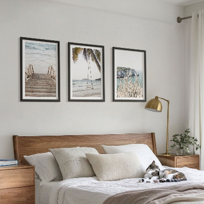Wall art set Beach wooden stairs swing