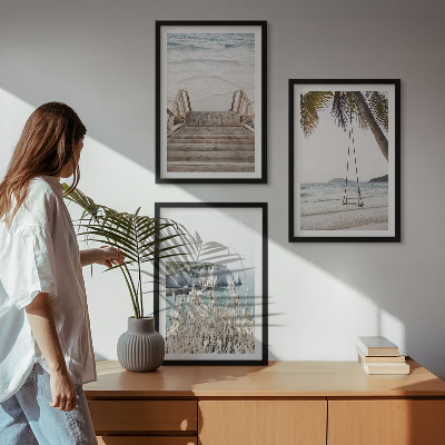 Wall art set Beach wooden stairs swing