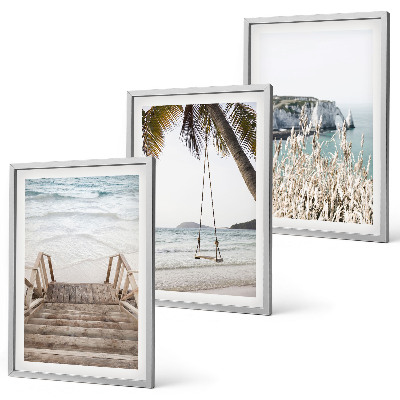 Wall art set Beach wooden stairs swing