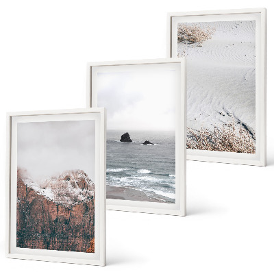 Three-piece wall art piece Mountains, clouds, sea, sand, nature