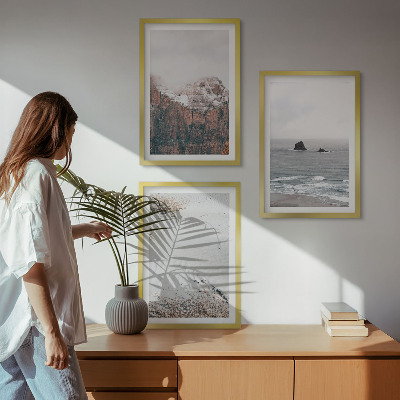Three-piece wall art piece Mountains, clouds, sea, sand, nature