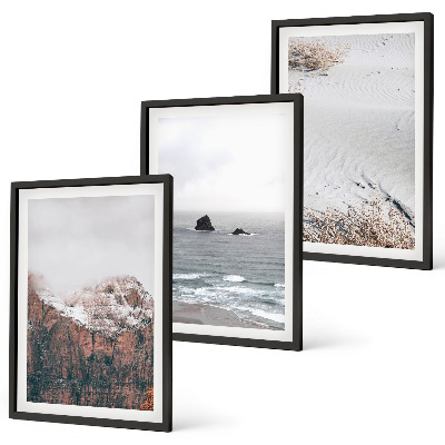 Three-piece wall art piece Mountains, clouds, sea, sand, nature