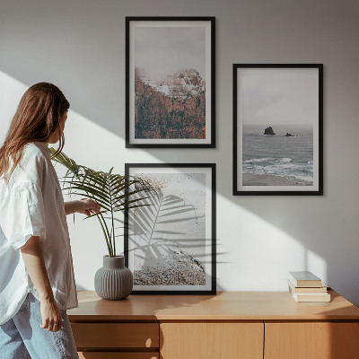 Three-piece wall art piece Mountains, clouds, sea, sand, nature