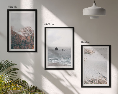 Three-piece wall art piece Mountains, clouds, sea, sand, nature